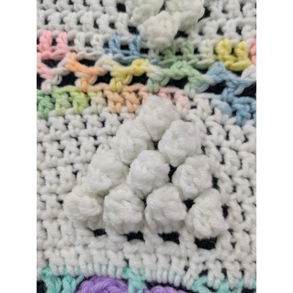 Vintage Crocheted Baby Afghan Crib Blanket Throw‎ Floral Pastel 50x38 Handmade